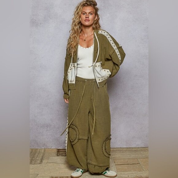 POL SET Olive Green Women's Studded Set - Picture 2 of 5